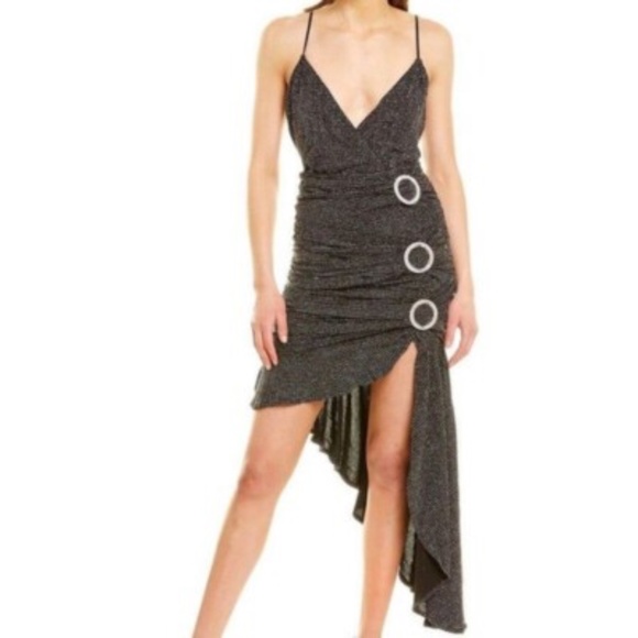 For Love & Lemons *Party* Margaux Glitter Maxi Dress Metallic Asymmetrical - Picture 1 of 4